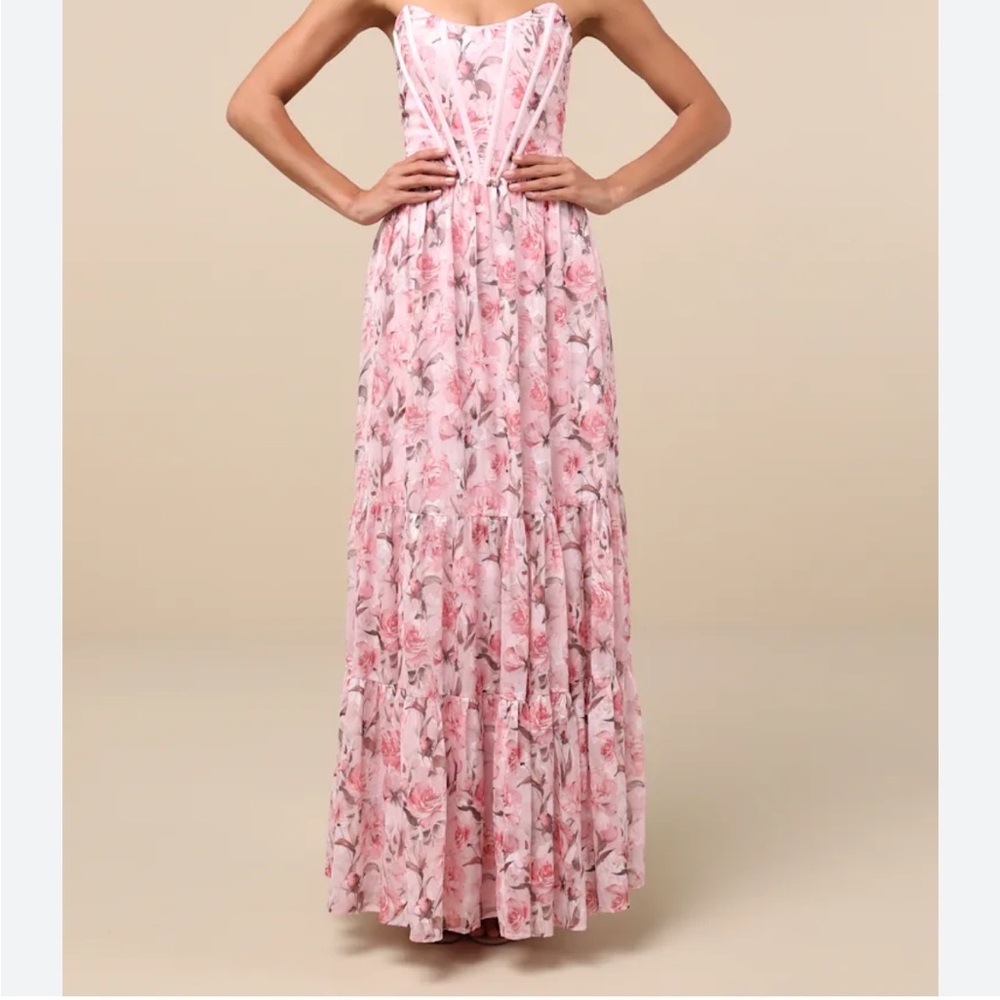 Lulu's Pink Floral Strapless Dress